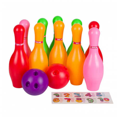 Set bowling pentru copii, 10 popice, 2 bile, 3 ani+, Multicolor