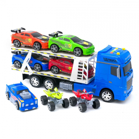 Tir albastru cu platforma + 4 masini sport + 1 masina de curse + 2 ATV-uri multicolore, are lumini si sunete realiste, pentru copii , ATS + 5 ani [2]