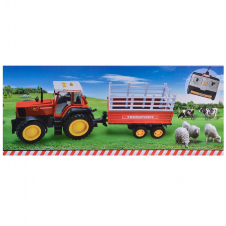 Tractor de fermier, South Perfect Decor, rosu cu remorca si telecomanda, 92x18x25 cm [1]