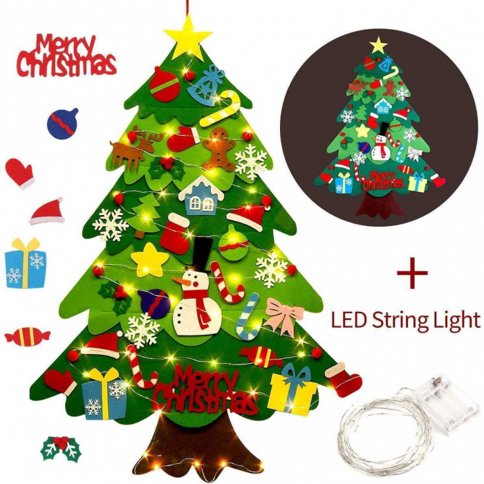 Brad de Craciun din Fetru in 2 culori 100x70 m, 32 decoratiuni si banda LED inclusa Bambinice BN037 [3]