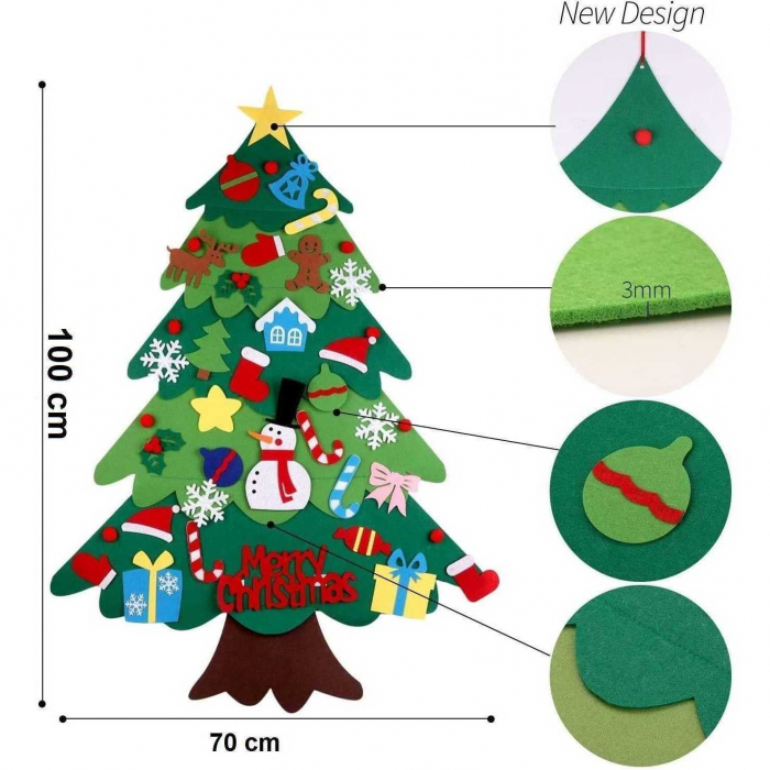 Brad de Craciun din Fetru in 2 culori 100x70 m, 32 decoratiuni si banda LED inclusa Bambinice BN037 [4]