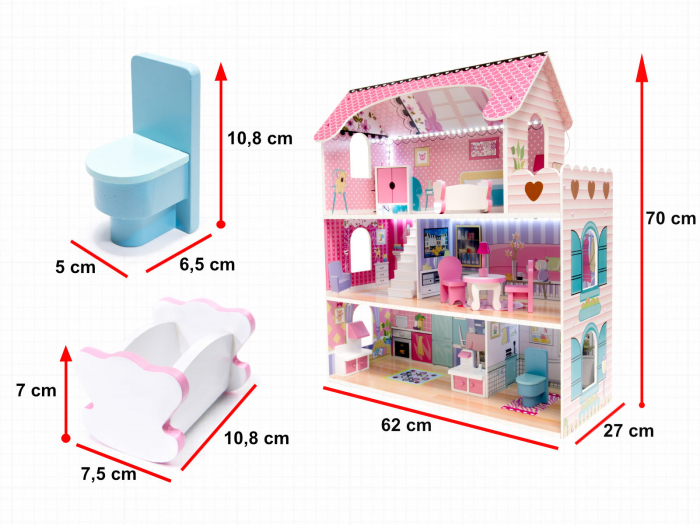 CASA DE PAPUSI DIN LEMN MDF 70CM LED ROZ [3]