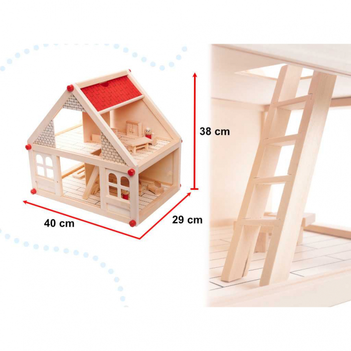 Casuta de papusi din lemn cu accesorii 40cm Ikonka IK17568 [5]