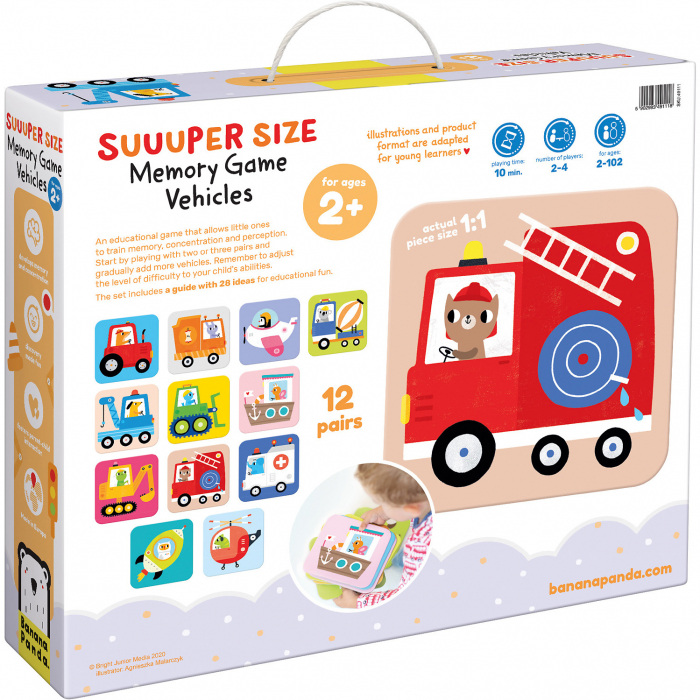 Joc de memorie Suuuper Mare Vehicule, 24 piese, 16x16cm Banana Panda BP49111 [3]