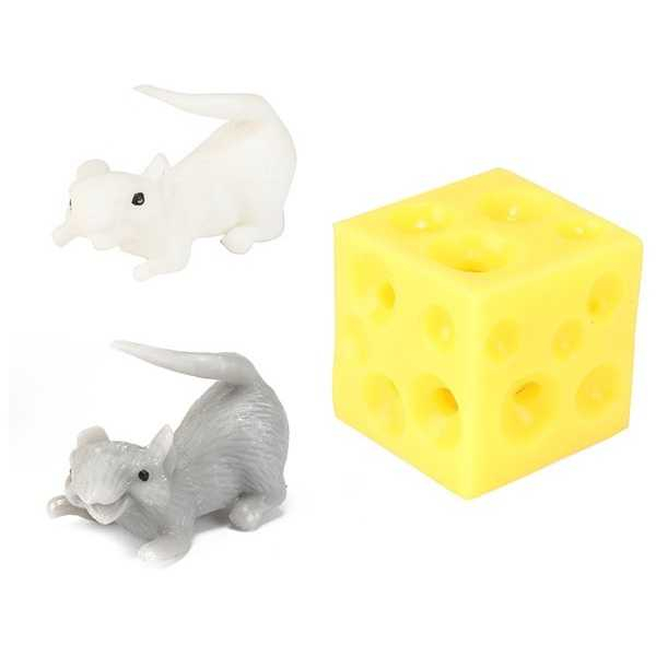 Jucarie antistres Cascaval cu 2 soriceii elastici, 5 cm Toi-Toys TT35098A [4]