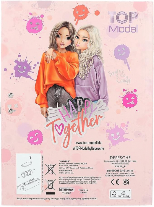 Jurnal Depesche TOPModel Happy Together 12421 cu cod numeric și sunet, carte roz cu motiv model și 80 de pagini cu linii, ilustrate colorat [5]