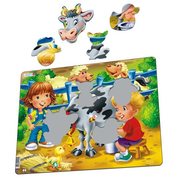 Puzzle Copiii la Ferma cu Vaca, 18 Piese Larsen LRBM5 [2]