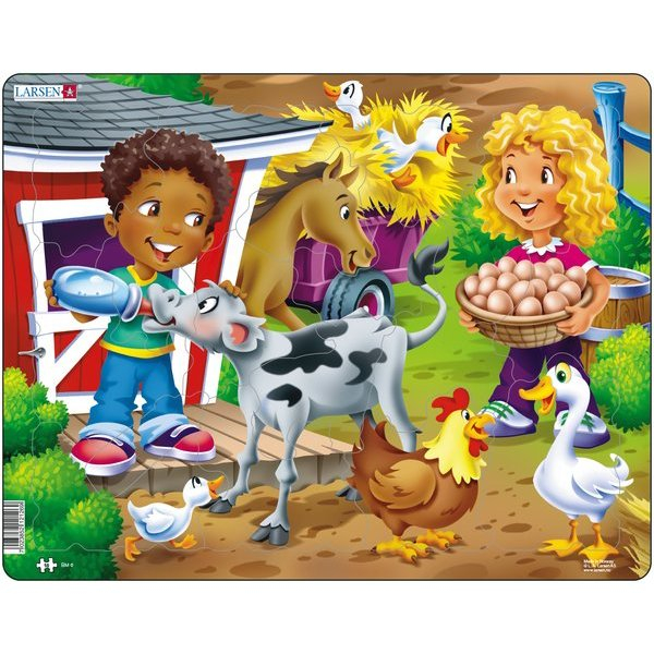 Puzzle Copiii la Ferma cu Vitel, 18 Piese Larsen LRBM6 [2]