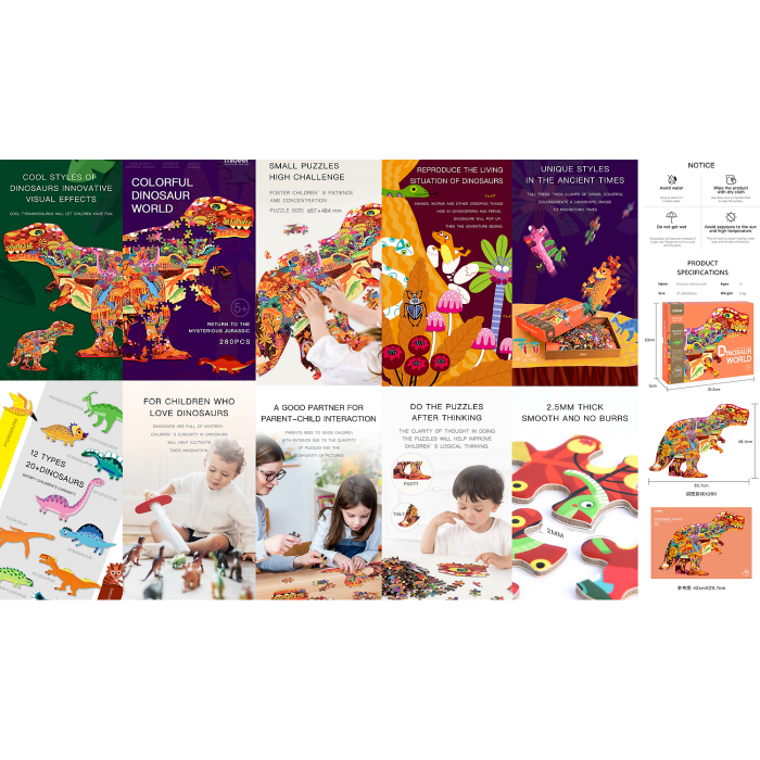 Puzzle forma Dinozaur, 280 piese Mideer MD3083 [4]