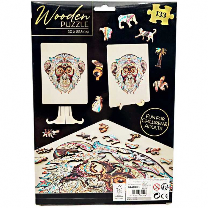 Puzzle Lemn Maimuta, 133 piese, 30x22.5 cm Grafix GR400073 [5]