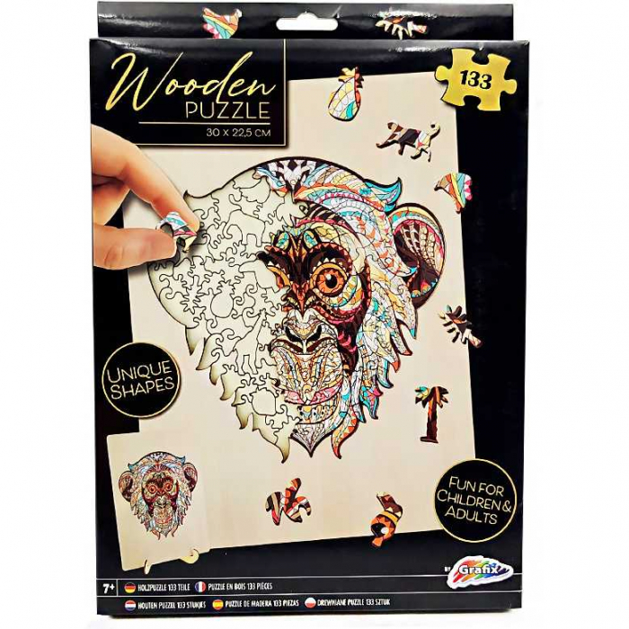 Puzzle Lemn Maimuta, 133 piese, 30x22.5 cm Grafix GR400073 [3]