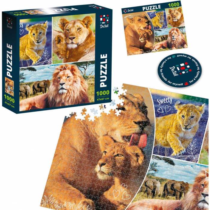 Puzzle Lion family, 47x67 cm, 1000 piese De.tail DT1000-01 [3]