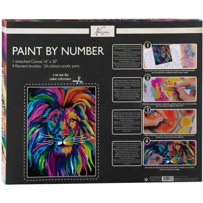 Set Pictura pe numere 40x50 cm Leu, panza, rama lemn, 4 pensule, 24 culori acrilice Grafix GRAR1011-GE [3]