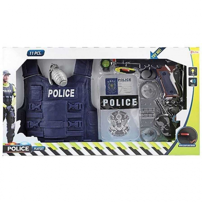 Set politie 10 piese cu vesta, pistol si catuse Toi-Toys TT32648A [5]