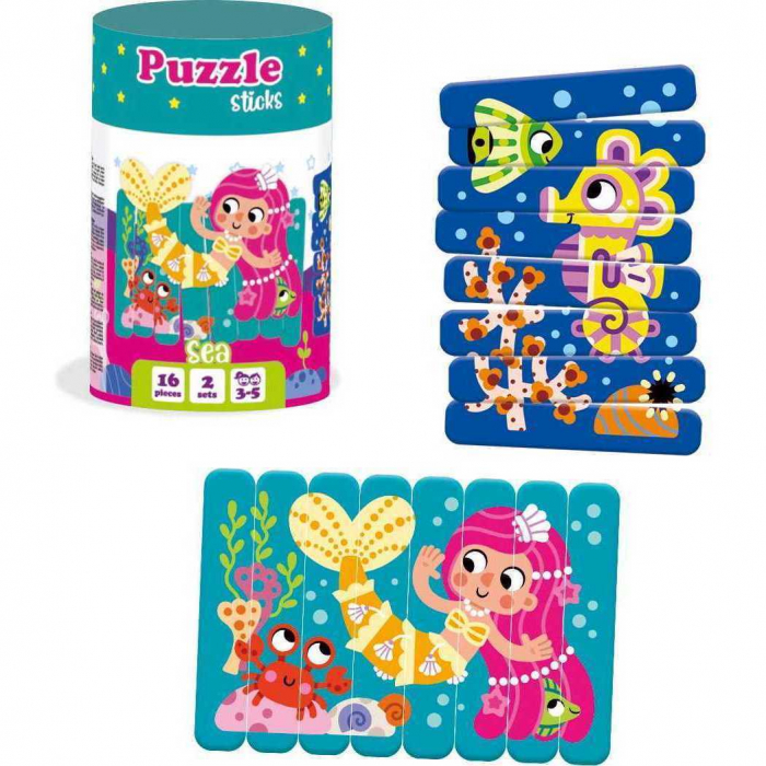 Set puzzle-uri din betisoare Sirena si Calut de mare, 16 piese Roter Kafer RK1090-03 [1]