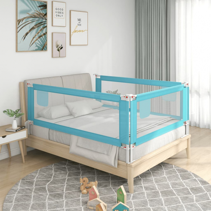 vidaXL Balustradă de protecție pat copii, albastru, 100x25 cm, textil [1]