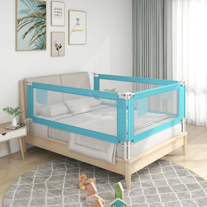 vidaXL Balustradă de protecție pat copii, albastru, 150x25 cm, textil [1]