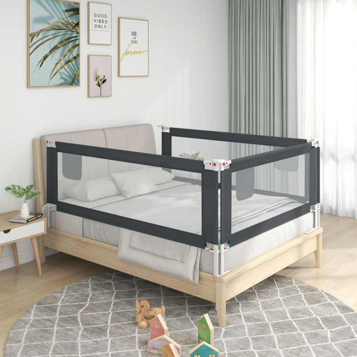 vidaXL Balustradă de protecție pat copii, gri închis, 100x25 cm textil [1]