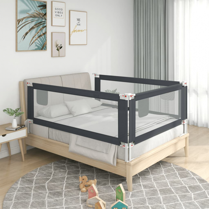 vidaXL Balustradă de protecție pat copii, gri închis, 180x25 cm textil [1]