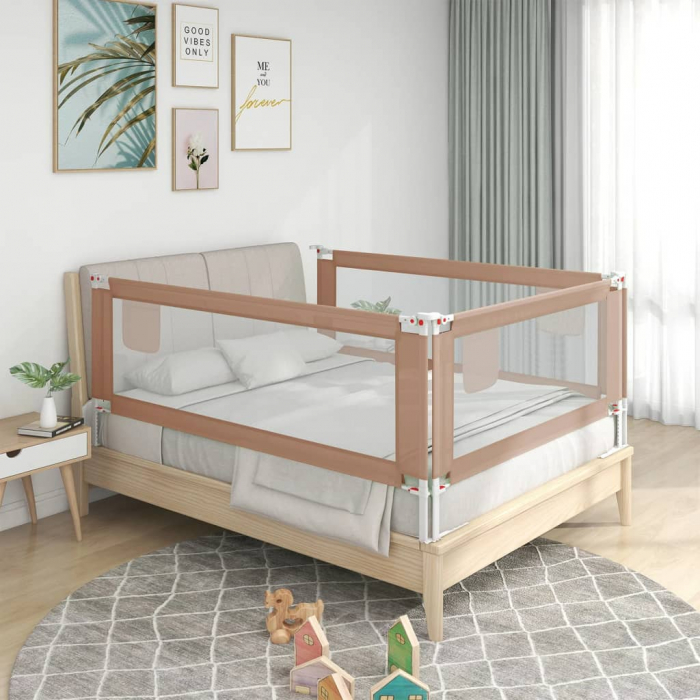 vidaXL Balustradă de protecție pat copii, gri taupe, 100x25 cm, textil [1]