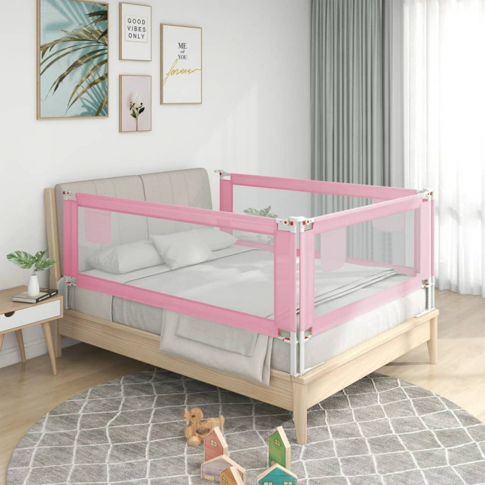 vidaXL Balustradă de protecție pat copii, roz, 100x25 cm, textil [1]