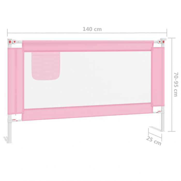 vidaXL Balustradă de protecție pat copii, roz, 140x25 cm, textil [8]