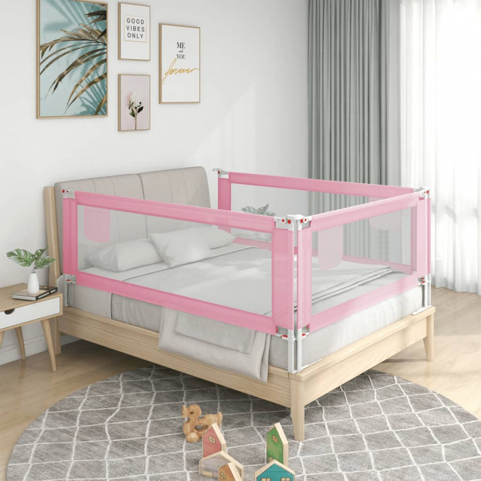 vidaXL Balustradă de protecție pat copii, roz, 140x25 cm, textil [1]