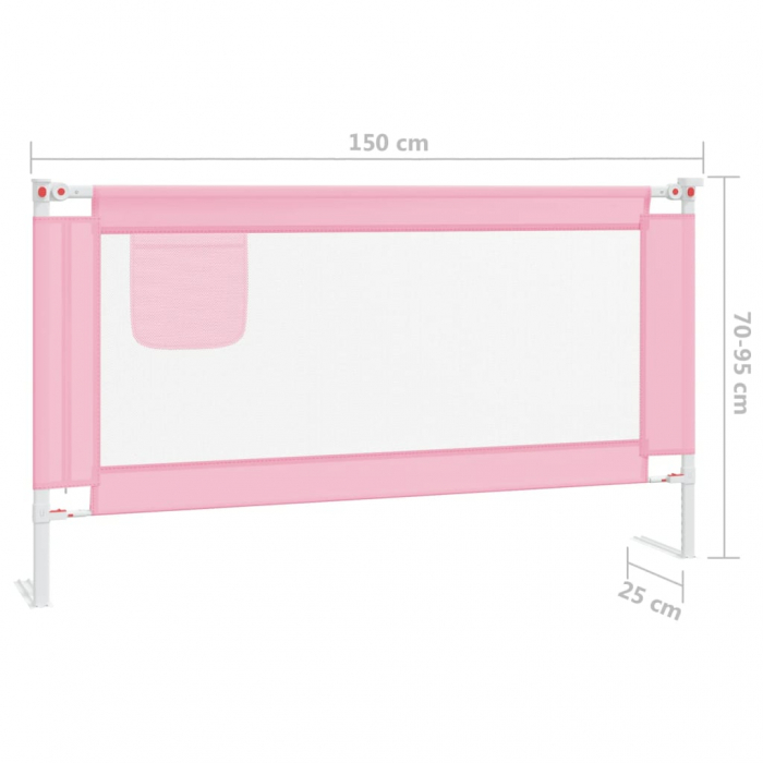 vidaXL Balustradă de protecție pat copii, roz, 150x25 cm, textil [8]