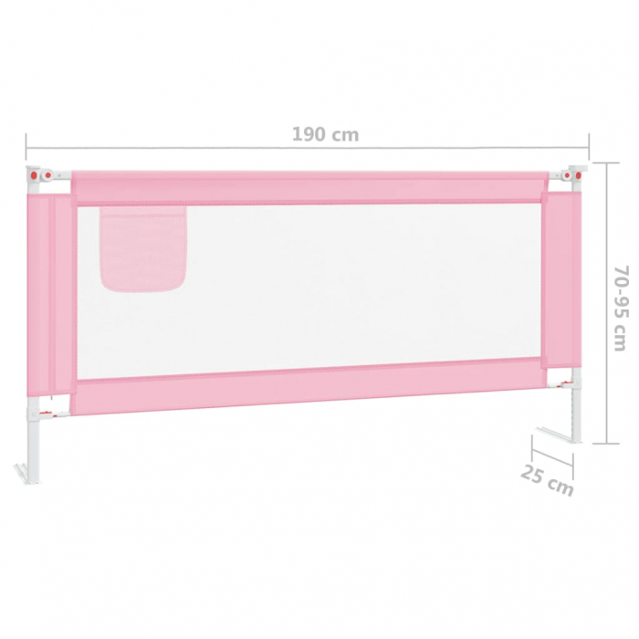 vidaXL Balustradă de protecție pat copii, roz, 190x25 cm, textil [8]