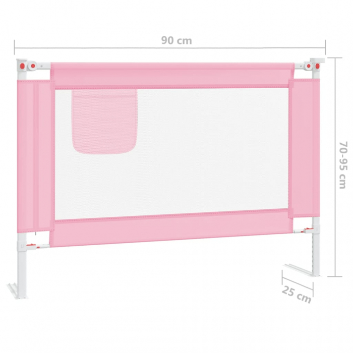 vidaXL Balustradă de protecție pat copii, roz, 90x25 cm, textil [8]