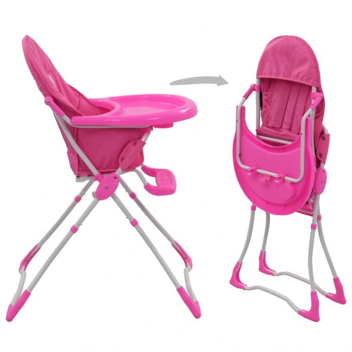 vidaXL Scaun de masă înalt pentru copii, roz și alb  [3]
