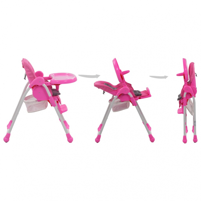 vidaXL Scaun de masă înalt pentru copii, roz și gri [3]