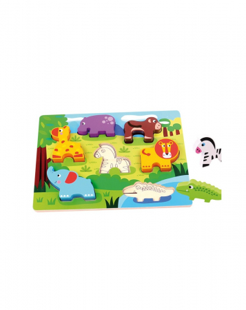 Reduceri - Puzzle 3D din lemn cu sapte animale colorate
