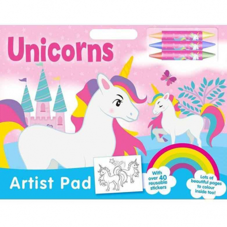 SCOALA SI GRADINITA - Bloc de colorat Unicorns Artist Pad cu stickere Alligator AB3049UNAR2