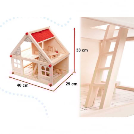 Casuta de papusi din lemn cu accesorii 40cm Ikonka IK17568 [4]