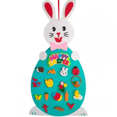Jocuri Educative - Iepuras din fetru cu 19 decoratiuni, 95x47 cm Bambinice BN049