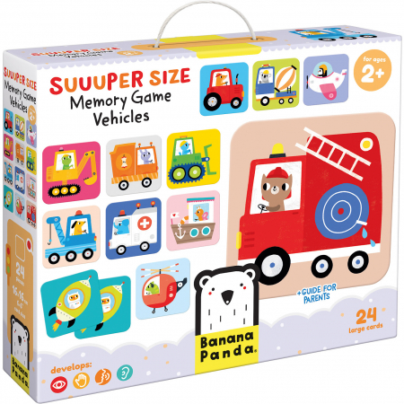 Jocuri Educative - Joc de memorie Suuuper Mare Vehicule, 24 piese, 16x16cm Banana Panda BP49111