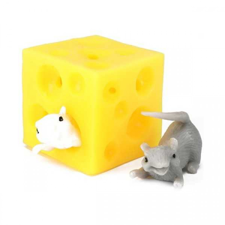 Jucarii interactive - Jucarie antistres Cascaval cu 2 soriceii elastici, 5 cm Toi-Toys TT35098A