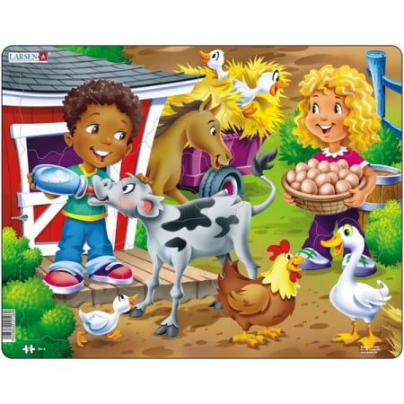 Puzzle Copiii la Ferma cu Vitel, 18 Piese Larsen LRBM6 [1]