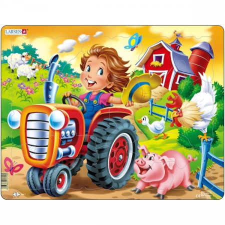 JOCURI SI JUCARII - Puzzle Copil la Ferma pe Tractor, 15 Piese Larsen LRBM7