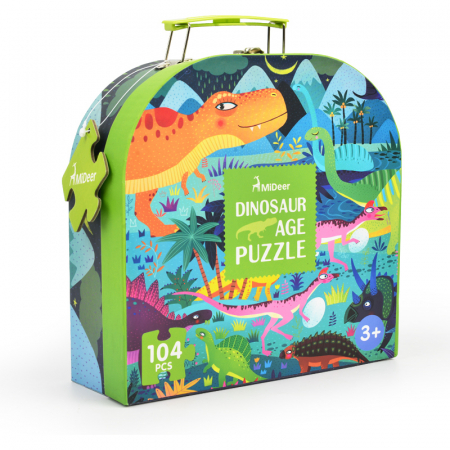 JOCURI SI JUCARII - Puzzle Cutie cadou - Epoca dinozaurilor, 104 piese Mideer MD3026