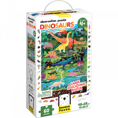 JOCURI SI JUCARII - Puzzle Dinozauri 60 piese, 48x68cm Banana Panda BP49112