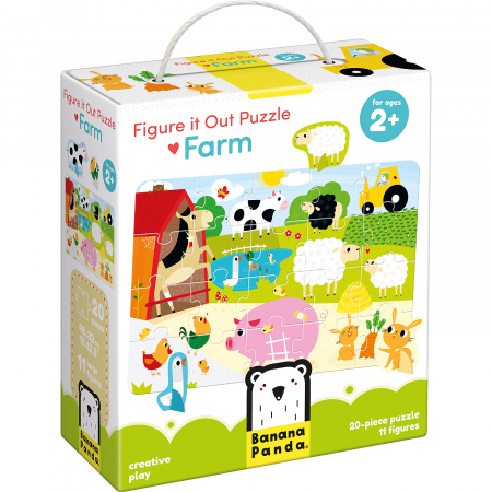 JOCURI SI JUCARII - Puzzle educativ - Descopera animalele de la Ferma, 20 piese, 48x32cm Banana Panda BP49032