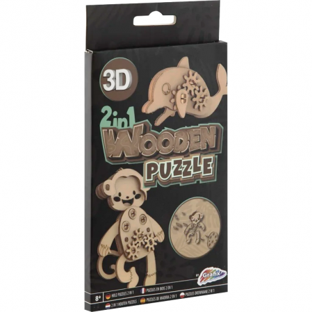 JOCURI SI JUCARII - Puzzle Lemn 3D Animale Grafix GR400077