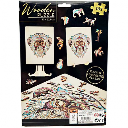 Puzzle Lemn Maimuta, 133 piese, 30x22.5 cm Grafix GR400073 [4]