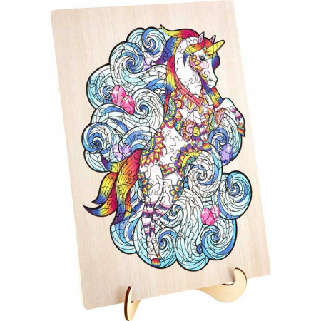 JOCURI SI JUCARII - Puzzle Lemn Unicorn, 130 piese, 30x22.5 cm Grafix GR400045