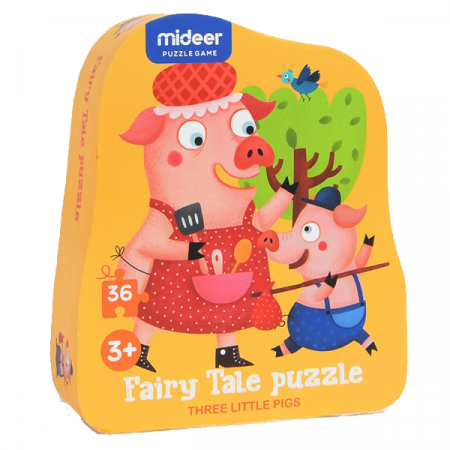 JOCURI SI JUCARII - Puzzle poveste – Cei trei purcelusi, 36 piese Mideer MD3060