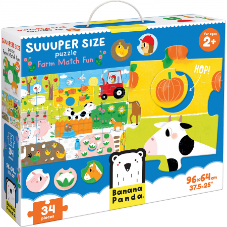 JOCURI SI JUCARII - Puzzle Suuper mare Potriveste Animalele de la Ferma, 34 piese, 96x64cm Banana Panda BP49108