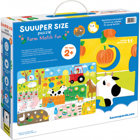 Puzzle Suuper mare Potriveste Animalele de la Ferma, 34 piese, 96x64cm Banana Panda BP49108 [2]