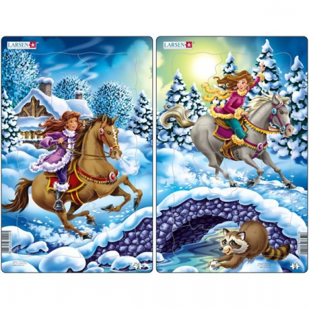 Puzzle - Set 2 Puzzle-uri Fata pe Cal, 18 piese Larsen LRU9